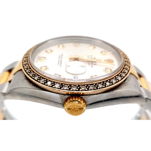 249 - A Bi-Metal Rolex Diamond Datejust Gents Watch. 2003 model. 18k gold and stainless steel bracelet. St... 
