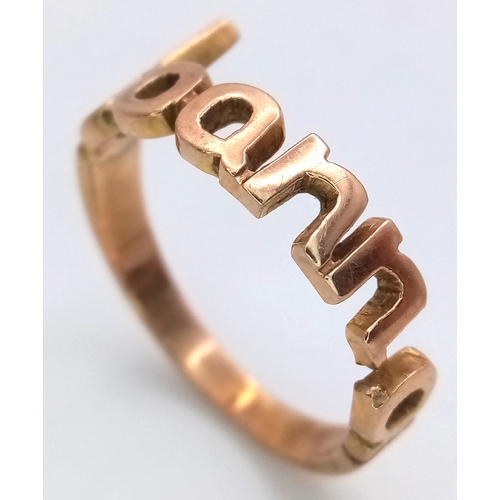 855 - A 9K Yellow Gold 'Joanna' Ring. Size L. 2.4g