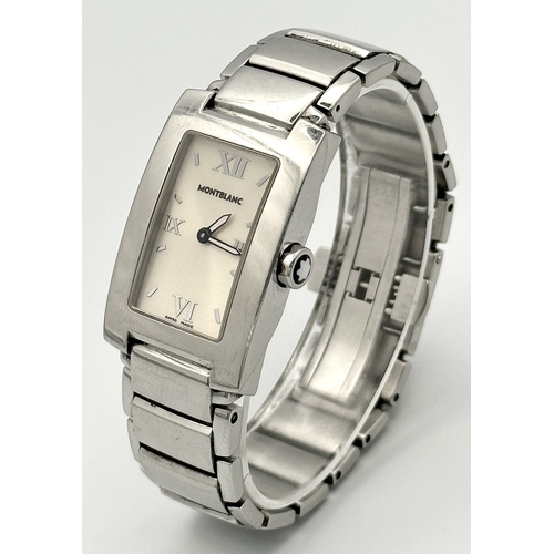 856 - A Montblanc Quartz Tank Ladies Watch. Stainless steel bracelet and case - 24mm. Metallic cream dial.... 