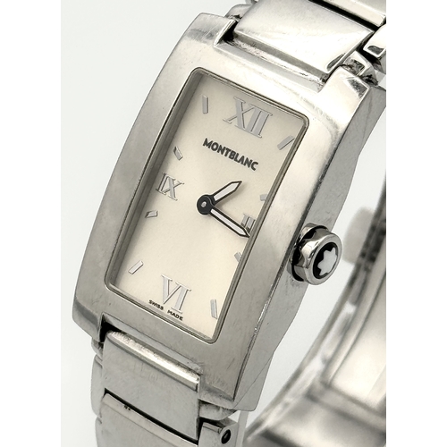 856 - A Montblanc Quartz Tank Ladies Watch. Stainless steel bracelet and case - 24mm. Metallic cream dial.... 