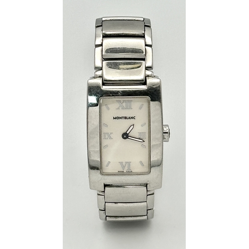 856 - A Montblanc Quartz Tank Ladies Watch. Stainless steel bracelet and case - 24mm. Metallic cream dial.... 