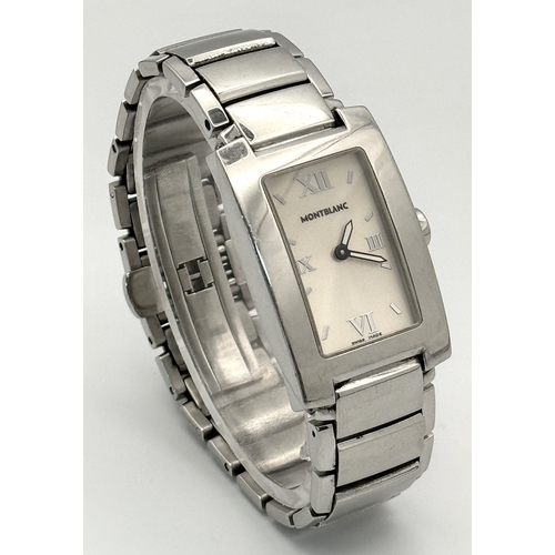 856 - A Montblanc Quartz Tank Ladies Watch. Stainless steel bracelet and case - 24mm. Metallic cream dial.... 