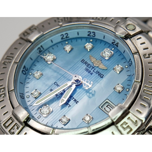 870 - A Breitling Ice Blue Diamond Dial Quartz Ladies Watch. Stainless steel bracelet and case - 31mm. Blu... 