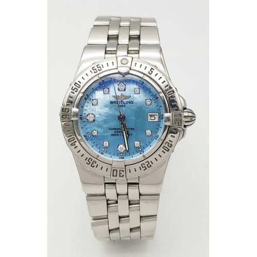 870 - A Breitling Ice Blue Diamond Dial Quartz Ladies Watch. Stainless steel bracelet and case - 31mm. Blu... 