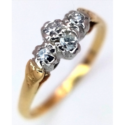 1292 - An Art Deco 18K Yellow Gold and Four Stone Diamond Ring. Size L. 1.75g. Ref: 612001