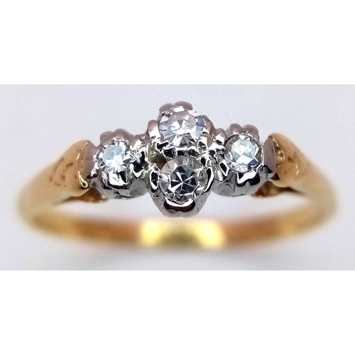 1292 - An Art Deco 18K Yellow Gold and Four Stone Diamond Ring. Size L. 1.75g. Ref: 612001