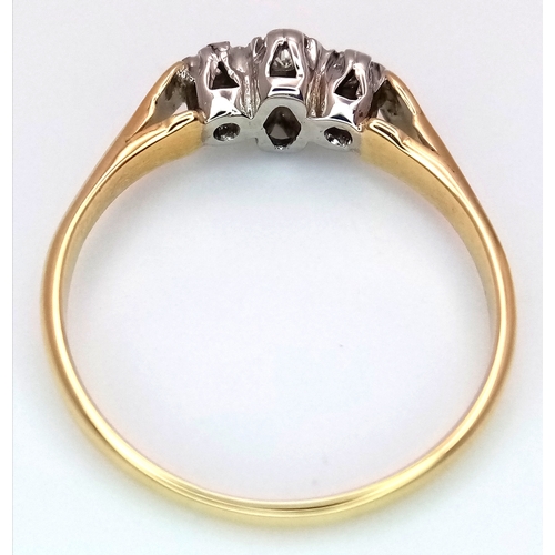 1292 - An Art Deco 18K Yellow Gold and Four Stone Diamond Ring. Size L. 1.75g. Ref: 612001