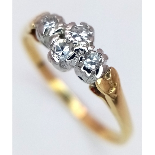 1292 - An Art Deco 18K Yellow Gold and Four Stone Diamond Ring. Size L. 1.75g. Ref: 612001