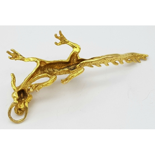 1313 - A 9K Yellow Gold Dragon Figure Pendant. 6cm. 6.08g. Ref: 6117801