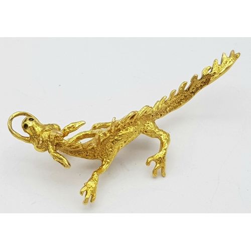 1313 - A 9K Yellow Gold Dragon Figure Pendant. 6cm. 6.08g. Ref: 6117801