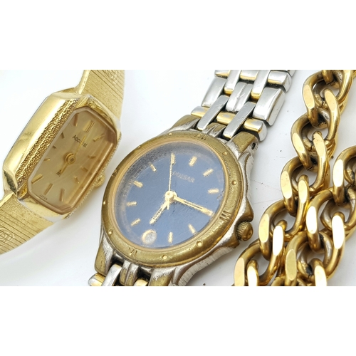 1633 - Two Vintage Quartz Ladies Watches - As found. Plus a gold plated bracelet.