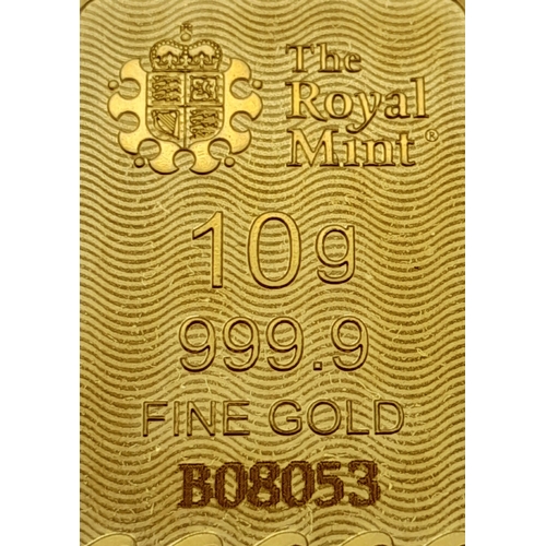 29 - A 10G Royal Mint Fine Gold (.999) Bar! 27 x 15mm.