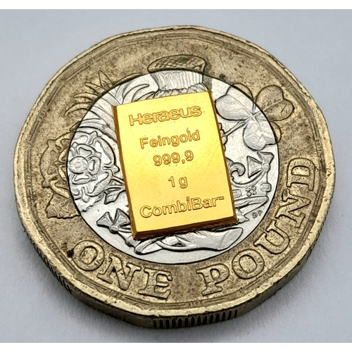 92 - A Heraeus Fine Gold (.999) 1G Bar.