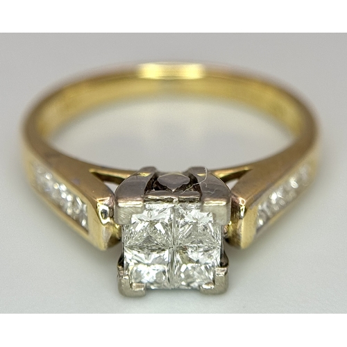 138 - AN 18K YELLOW GOLD DIAMOND CLUSTER RING - 0.75CTW. 3.8G. SIZE K. A/S 1216.