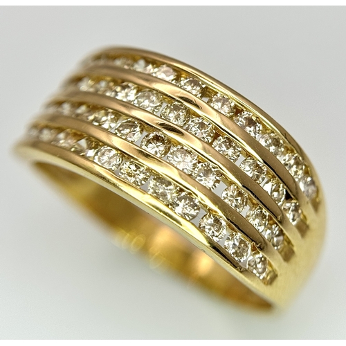 145 - AN 18K YELLOW GOLD 4 ROW DIAMOND RING - 0.50CTW. 4G. SIZE O. A/S1218