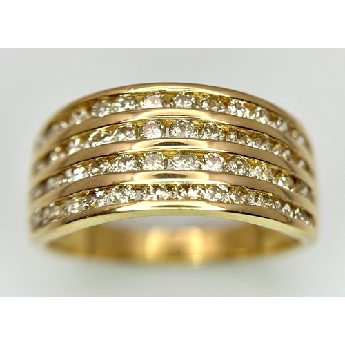 145 - AN 18K YELLOW GOLD 4 ROW DIAMOND RING - 0.50CTW. 4G. SIZE O. A/S1218