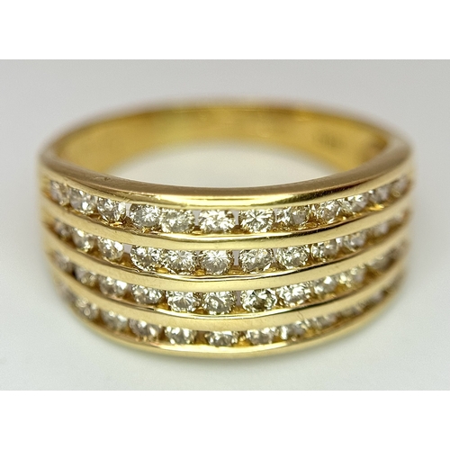 145 - AN 18K YELLOW GOLD 4 ROW DIAMOND RING - 0.50CTW. 4G. SIZE O. A/S1218