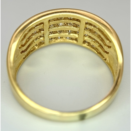 145 - AN 18K YELLOW GOLD 4 ROW DIAMOND RING - 0.50CTW. 4G. SIZE O. A/S1218