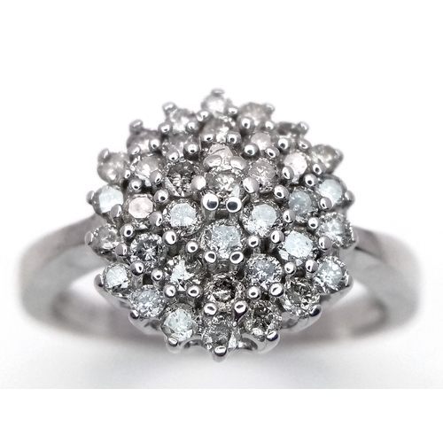 214 - A 9K WHITE GOLD DIAMOND CLUSTER RING 0.50CT , 5G TOTAL WEIGHT, SIZE U. Ref: SC 4016