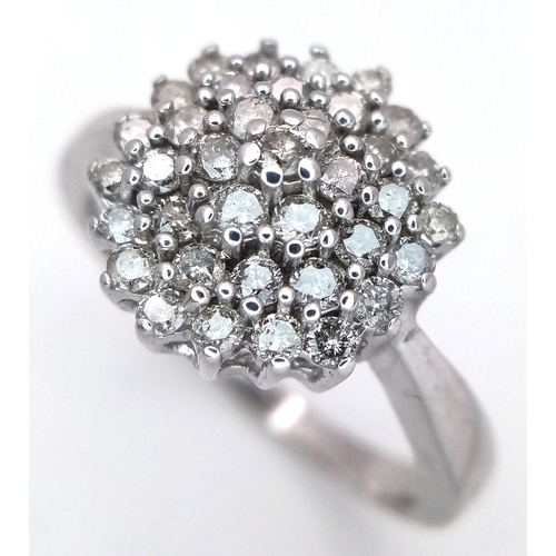 214 - A 9K WHITE GOLD DIAMOND CLUSTER RING 0.50CT , 5G TOTAL WEIGHT, SIZE U. Ref: SC 4016