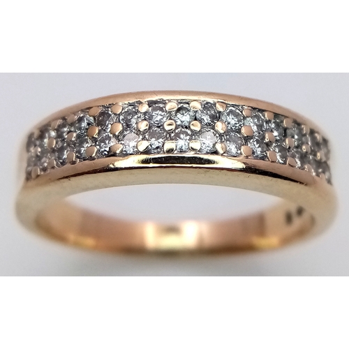 228 - A 9K YELLOW GOLD TWO ROW DIAMOND RING 0.40CT , 4.1G TOTAL WEIGHT, SIZE P 1/2. Ref: SC 4019