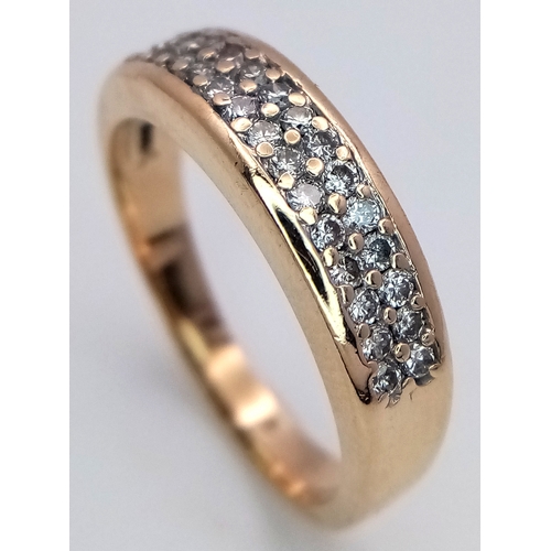 228 - A 9K YELLOW GOLD TWO ROW DIAMOND RING 0.40CT , 4.1G TOTAL WEIGHT, SIZE P 1/2. Ref: SC 4019