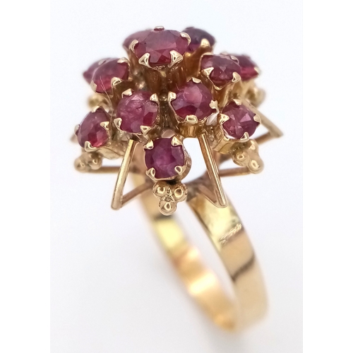 299 - A 14K YELLOW GOLD RUBY SET RING 3.3G TOTAL WEIGHT, SIZE O. Ref: SC 4032