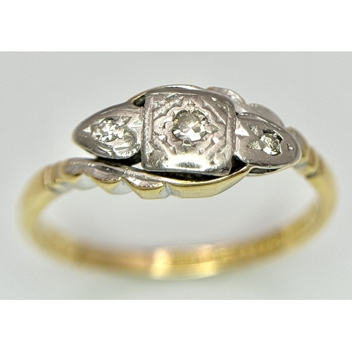 320 - AN 18K YELLOW GOLD & PLATINUM VINTAGE DIAMOND RING 2.2G TOTAL WEIGHT, SIZE L. Ref: SC 4044