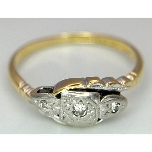 320 - AN 18K YELLOW GOLD & PLATINUM VINTAGE DIAMOND RING 2.2G TOTAL WEIGHT, SIZE L. Ref: SC 4044