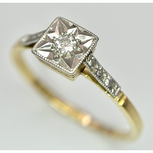 327 - AN 18K YELLOW GOLD & PLATINUM VINTAGE DIAMOND RING 2G TOTAL WEIGHT, SIZE Q. Ref: SC 4043