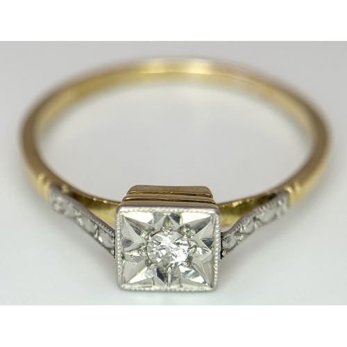 327 - AN 18K YELLOW GOLD & PLATINUM VINTAGE DIAMOND RING 2G TOTAL WEIGHT, SIZE Q. Ref: SC 4043