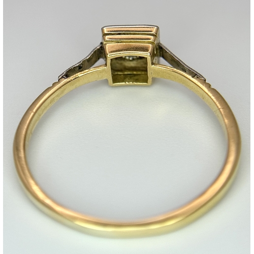 327 - AN 18K YELLOW GOLD & PLATINUM VINTAGE DIAMOND RING 2G TOTAL WEIGHT, SIZE Q. Ref: SC 4043