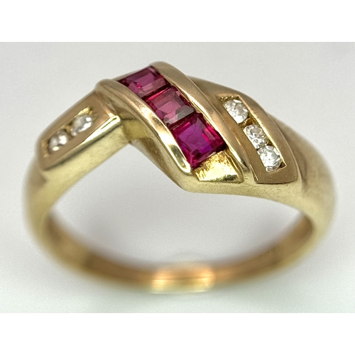 362 - A 9K YELLOW GOLD DIAMOND & RUBY RING - 2.1G. SIZE H.
A/S 1222