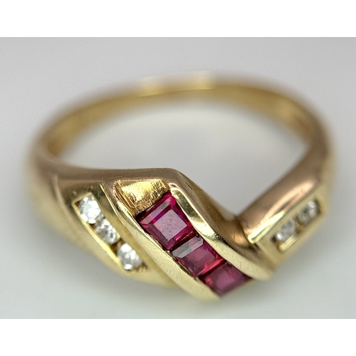 362 - A 9K YELLOW GOLD DIAMOND & RUBY RING - 2.1G. SIZE H.
A/S 1222