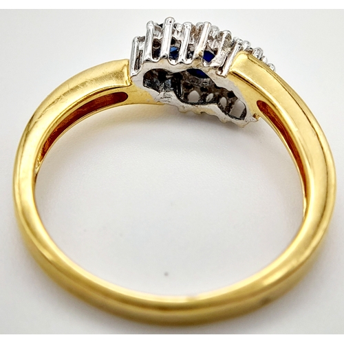 37 - AN 18K YELLOW GOLD DIAMOND & SAPPHIRE RING 3.6G TOTAL WEIGHT, SIZE N. Ref: SC 4035