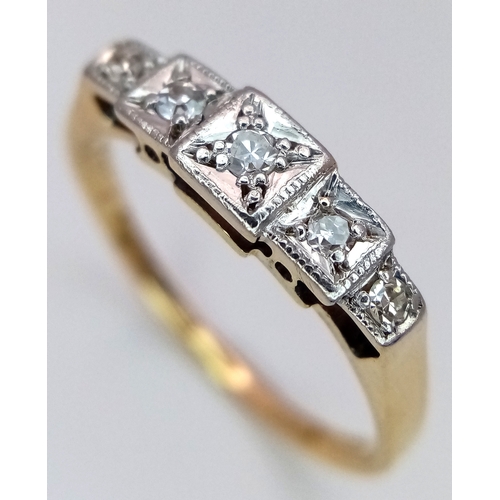 383 - AN 18K YELLOW GOLD & PLATINUM VINTAGE DIAMOND FIVE STONE RING 2.2G TOTAL WEIGHT, SIZE N. Ref: SC 405... 