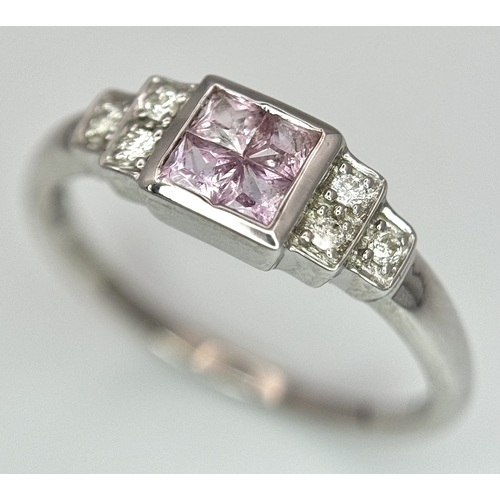 439 - A 9K WHITE GOLD DIAMOND & PINK SAPPHIRE RING 2G SIZE N. Ref: SC 4010