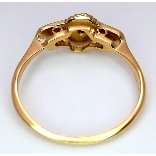 446 - AN 18K YELLOW GOLD & PLATINUM VINTAGE DIAMOND RING 2.1G TOTAL WEIGHT, SIZE M. Ref: SC 4053