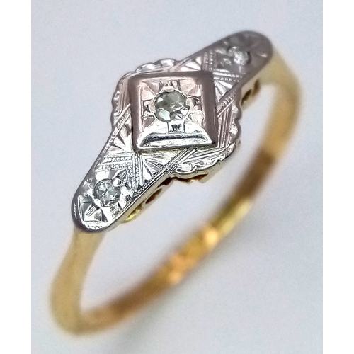 446 - AN 18K YELLOW GOLD & PLATINUM VINTAGE DIAMOND RING 2.1G TOTAL WEIGHT, SIZE M. Ref: SC 4053