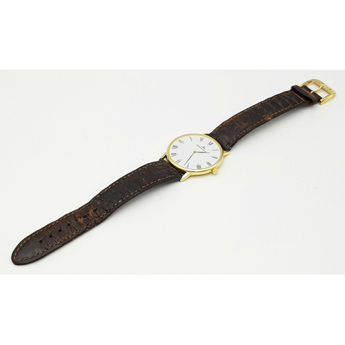 5 - A JAEGER-LE-COULTRE JLC 18K YELLOW GOLD CASED QUARTZ STRAP WATCH - WITH ORIGINAL BUCKLE. 34MM CASE. ... 