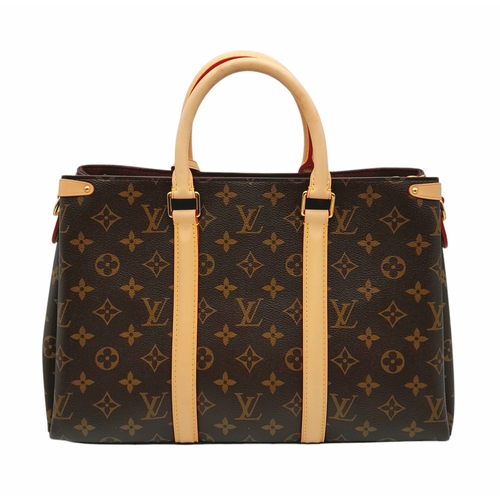 66 - A Louis Vuitton Monogram Canvas Sac Plat Bag. Brown coated canvas exterior with natural leather trim... 