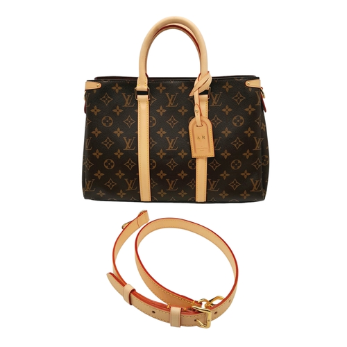 66 - A Louis Vuitton Monogram Canvas Sac Plat Bag. Brown coated canvas exterior with natural leather trim... 