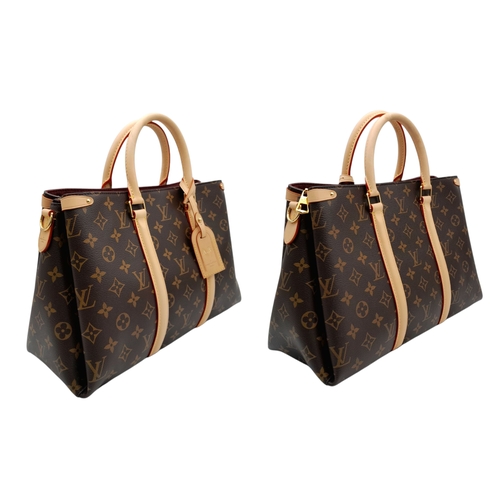 66 - A Louis Vuitton Monogram Canvas Sac Plat Bag. Brown coated canvas exterior with natural leather trim... 