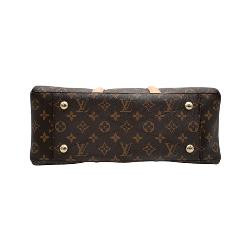 66 - A Louis Vuitton Monogram Canvas Sac Plat Bag. Brown coated canvas exterior with natural leather trim... 