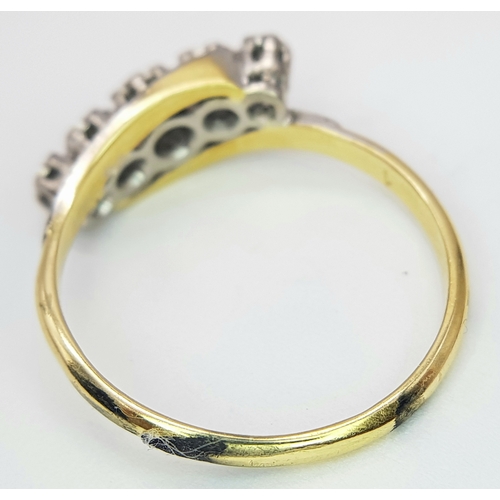 165 - AN 18K YELLOW GOLD & PLATINUM VINTAGE 5 STONE DIAMOND TWIST RING 3.3G SIZE Q. Ref: SC 3045