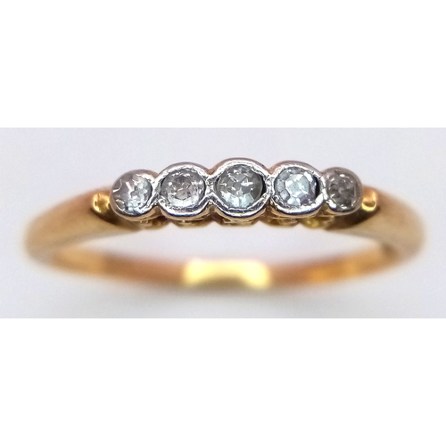 191 - AN 18K YELLOW GOLD VINTAGE OLD CUT DIAMOND 5 STONE RING 2.6G SIZE Q 1/2. Ref: SC 3073