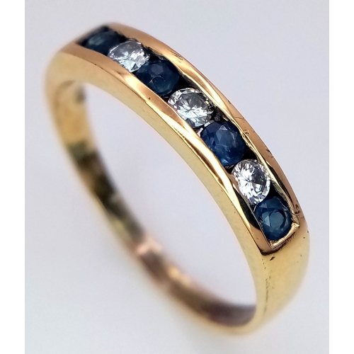 208 - AN 18K YELLOW GOLD DIAMOND & SAPPHIRE CHANNEL SET HALF ETERNITY RING 2.4G SIZE M. Ref: 8839