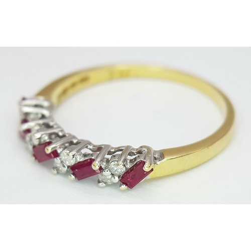 233 - AN 18K YELLOW GOLD DIAMOND & RUBY BAND RING 2.4G SIZE P. Ref: SC 3047