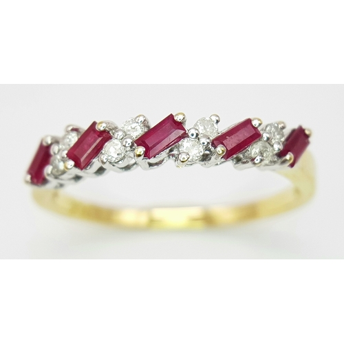 233 - AN 18K YELLOW GOLD DIAMOND & RUBY BAND RING 2.4G SIZE P. Ref: SC 3047