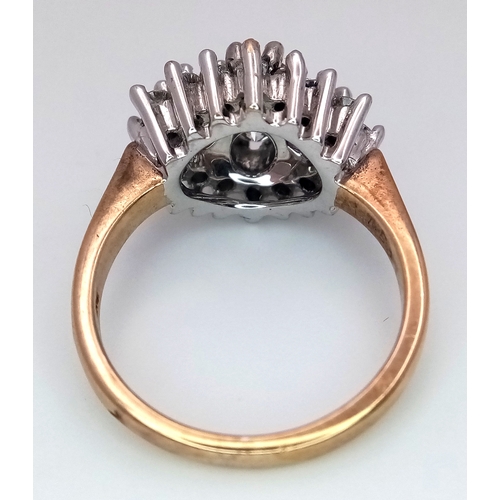 87 - A 9K YELLOW GOLD DIAMOND CLUSTER RING 1CT , 5.6G TOTAL WEIGHT, SIZE N. Ref: A/S 1204